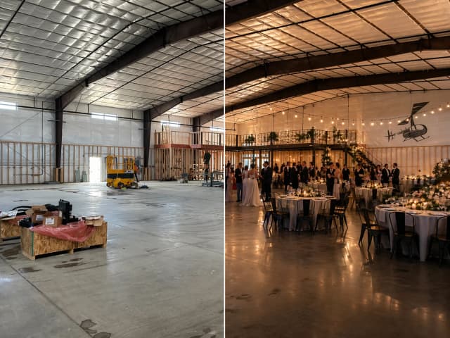 Hangar before and after renovation