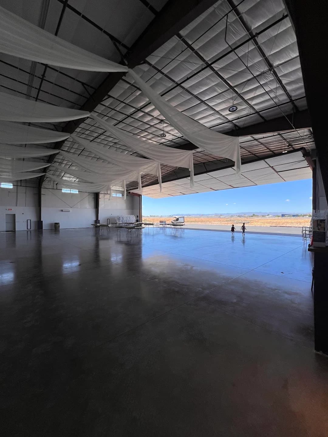 The open hangar doors at Vertical Venues in Caldwell